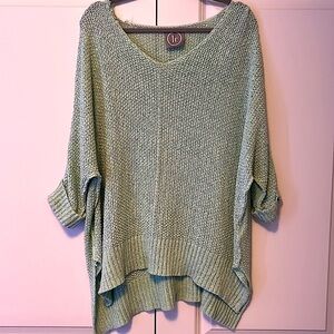 Lily Rain Mint Sweater Oversized Preppy Mid Sleeve V Neck Long Coverup